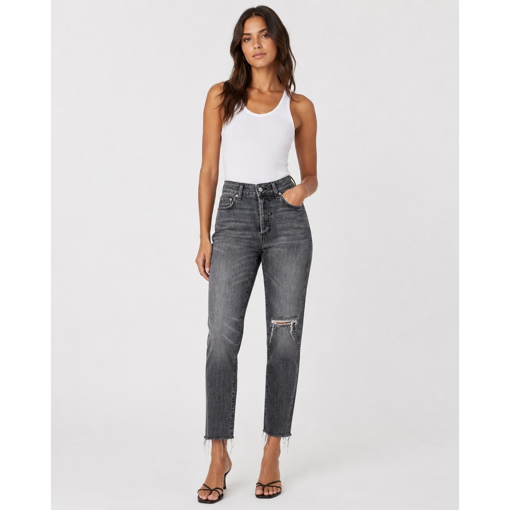Anine Bing Kara Skinny Jeans Women's Size 24‎ Gray Distressed Raw Hem Button Fly